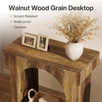 Wood End Table Set of 2, Side Table with Storage Space for Living Room, Narrow Nightstand for Bedroom, Rustic Brown