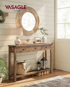 Console Sofa Table, Narrow Entryway Table with 3 Drawers, Open Storage Shelf, Metal Corners, for Living Room, Farmhouse Style, Honey Brown ULNT142K41
