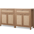 Sideboard Buffet Cabinet Set of 2, Rattan Credenza Storage Cabinet, Boho Buffet Table Console Cabinets with Drawer, Farmhouse Coffee Bar