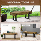 Garden Bench with Metal Legs, Rustic Wood-Effect Concrete Seat, Indoor/Outdoor Entryway Bench for Patio, Porch, Park, Natural & Black
