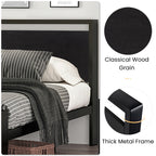 14 Inch Full Size Metal  with Wooden Headboard and Footboard, , , Large Under Bed Storage, Non-Slip Without Noise, Black Oak