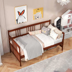 Twin Daybed Frame, Wooden Sofa Bed with Rails & Slat Support, Dual-Use Platform Bed for Bedroom or Living Room, No Box Spring Needed, Cherry
