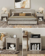 Set of 2 Modern Nightstands with Drawer Storage, Fluted Bedside Tables, Wide Mid-Century End Tables for Bedroom, Living Room, White Alder