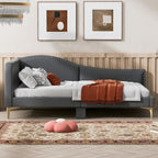 Furnix Craft Twin Size Upholstered Daybed with Headboard and Armrest, Grey Bed Frame with Support Legs
