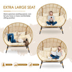 Double Egg Chair for Indoor/Outdoor, 2-Person Oversized Loveseat with Thick Cushions & Cover, 680 lbs Patio Lounge Chair, Beige