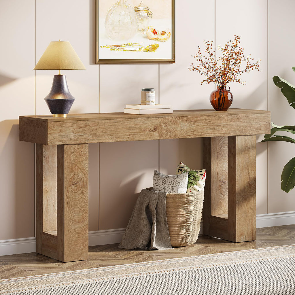 63-Inch Long Console Table, Wooden Rectangular Sofa Table Behind The Couch, Farmhouse Entryway Table for Entrance, Hallway, Living Room (Natural)
