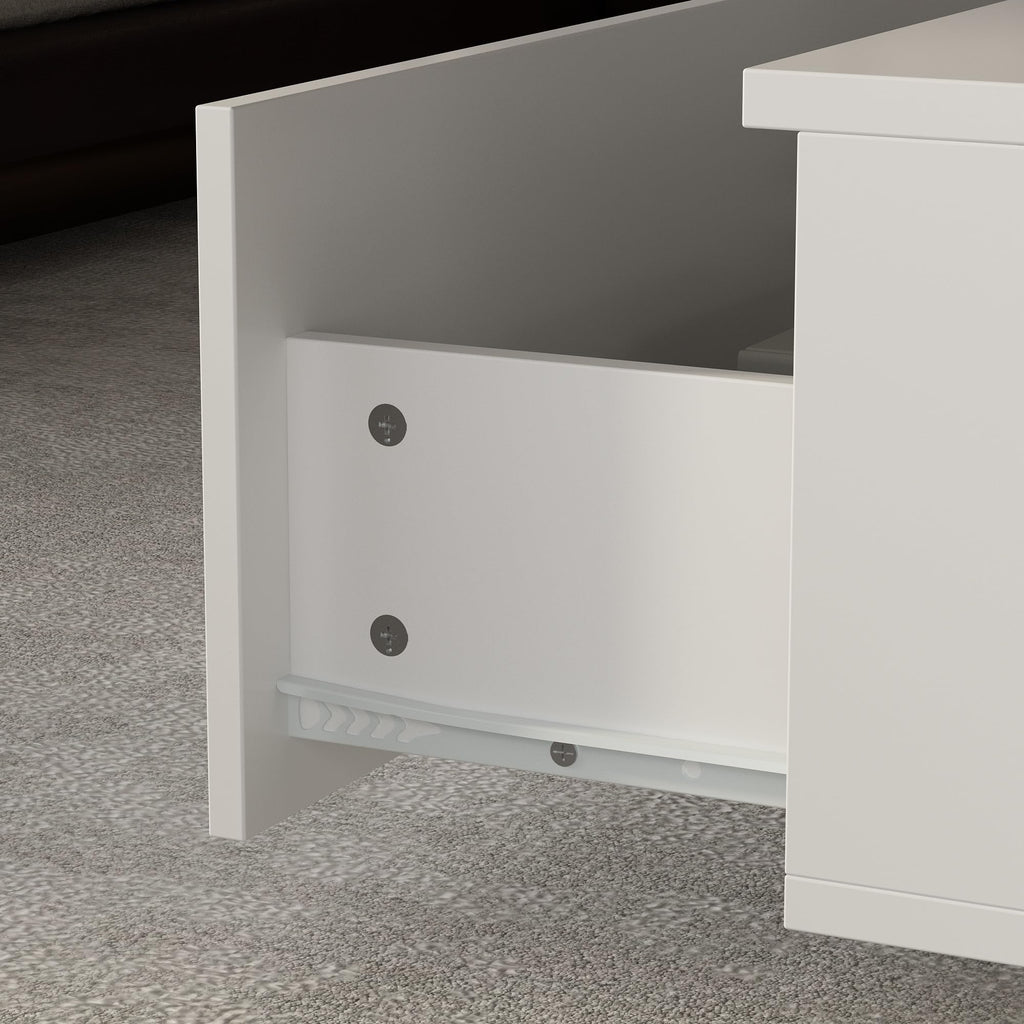 Modern LED Coffee Table with Remote, 2 Drawers & Tempered Glass Top, 55.1" White Rectangle Center Table for Living Room & Reception
