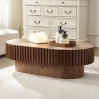 Oval Coffee Table for Living Room Fluted Coffee Table with Pedestal Modern Handcrafted Centre Table Tea Table Easy Assembly 43.7" Walnut