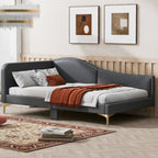 Furnix Craft Twin Size Upholstered Daybed with Headboard and Armrest, Grey Bed Frame with Support Legs