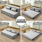 Folding Sofa Bed with Pillows, Convertible Floor Couch & Memory Foam Mattress, Queen Sleeper for Living Room, Dorm, Guest Room, Light Gray
