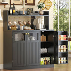 48'' Tall Buffet Sideboard Cabinet with 3 Doors and 5-Tier Shelf, Buffet Table Coffee Bar Wine Bar Storage Cabinet with Hooks for Dining