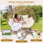 Double Egg Chair for Indoor/Outdoor, 2-Person Oversized Loveseat with Thick Cushions & Cover, 680 lbs Patio Lounge Chair, Beige