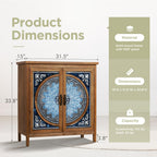 2-Door Accent Cabinet, Distressed Storage Cabinet with Blue and White Porcelain Pattern for Entryway Living Room