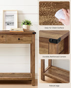 Console Sofa Table, Narrow Entryway Table with 3 Drawers, Open Storage Shelf, Metal Corners, for Living Room, Farmhouse Style, Honey Brown ULNT142K41