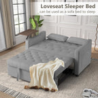 3-in-1 Convertible Loveseat Sleeper Sofa Bed, Pull-Out Couch with 3-Position Backrest & 360° Swivel Side Table, for Small Spaces, Grey