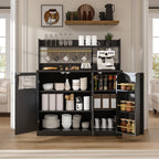 48'' Tall Buffet Sideboard Cabinet with 3 Doors and 5-Tier Shelf, Buffet Table Coffee Bar Wine Bar Storage Cabinet with Hooks for Dining