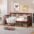 Twin Daybed Frame, Wooden Sofa Bed with Rails & Slat Support, Dual-Use Platform Bed for Bedroom or Living Room, No Box Spring Needed, Cherry