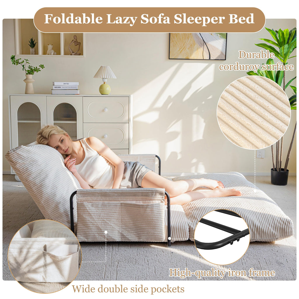 Lazy Floor Sofa Convertible Bean Bag Sofa Bed Couch, 5-Position Foldable Sleeper Chair with Armrest, Ideal for Reading & Gaming