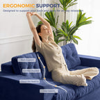 3 Seater Couch for Living Room, Boneless Couch with Tufted Cushion & Backrest, Upholstered Floor Sofa with Armrests, Sofa in A Box, No Assembly Required, Navy