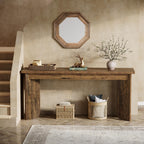 70.9" Wooden Sofa Console Table, Extra Long Farmhouse Entryway Table with Widened Top & Double Pedestal Base for Living Room, Rustic Brown