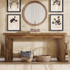 70.9" Wooden Sofa Console Table, Extra Long Farmhouse Entryway Table with Widened Top & Double Pedestal Base for Living Room, Rustic Brown