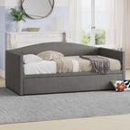 Twin Size Velvet Daybed with Extended Pop Up Trundle, Upholstered Sofa Bed Daybed, Space-Saving Twin to King Design for Guest Room, Gray