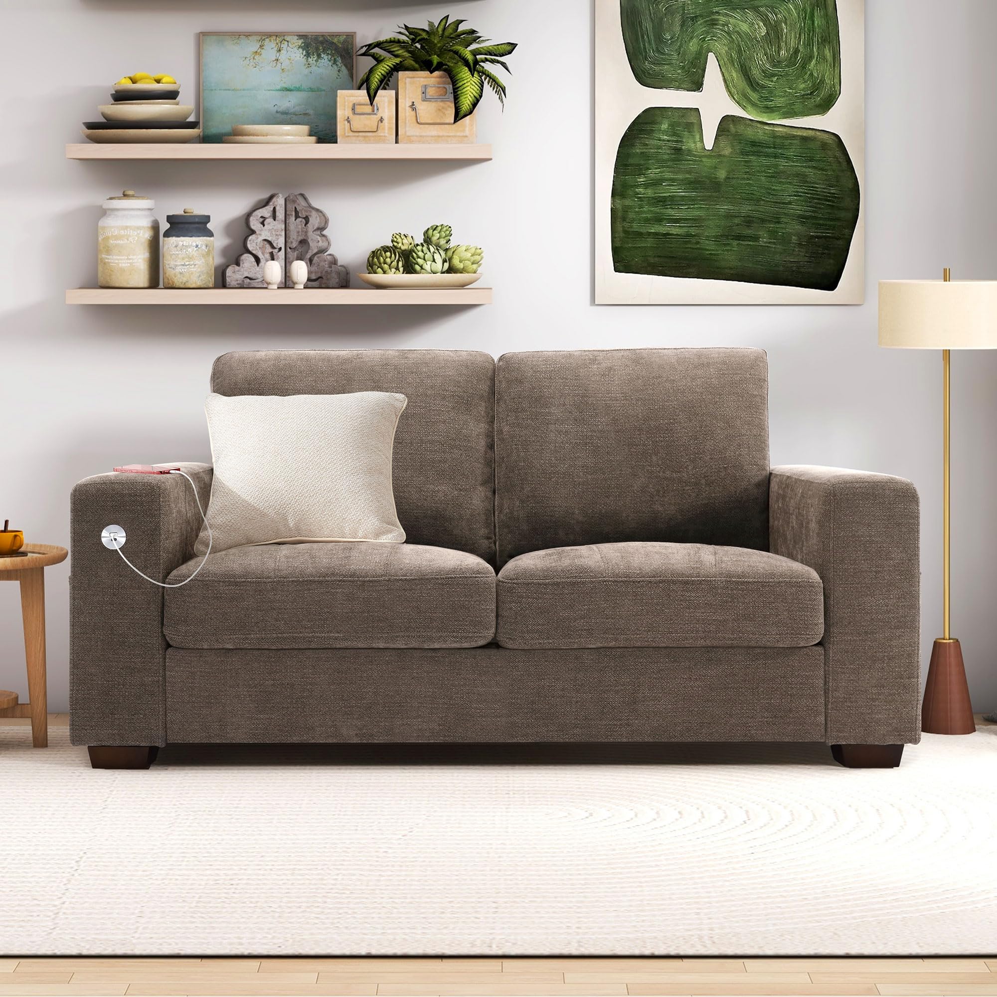 70" Loveseat Sofa for Living Room, Modern Comfy Couch with Medium Firm Cushion, Removable Cover, Wide Armrest, USB/Type-C Port, Chenille