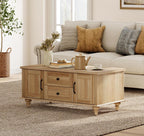 Farmhouse Coffee Table with Storage Cabinet, Wooden Coffee Tables for Living Room, Rustic Tea Table Rectangle Center Table with Drawers for Home, Oak