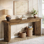 70.9" Farmhouse Console Table, Extra Long Wood Sofa Table with Widened Top & Double Pedestal Base for Living Room, Hallway, Foyer, Rustic Brown
