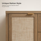 Rattan Sideboard Buffet Cabinet with Storage - 52" Larger Farmhouse Credenza Storage Coffee Bar Cabinet with 3 Drawers & 2 Doors, Boho