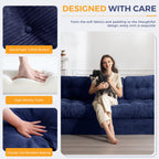 3 Seater Couch for Living Room, Boneless Couch with Tufted Cushion & Backrest, Upholstered Floor Sofa with Armrests, Sofa in A Box, No Assembly Required, Navy