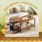 Set of 2 Coffee Tables, 31.3" & 18.7" Modern Center & Side Table with Storage Pouch for Living Room, Bedroom, Apartment, Rustic Brown