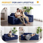 3 Seater Couch for Living Room, Boneless Couch with Tufted Cushion & Backrest, Upholstered Floor Sofa with Armrests, Sofa in A Box, No Assembly Required, Navy
