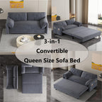 66" Convertible Sleeper Sofa Bed, Velvet Loveseat Pull-Out Couch with Armrest, Backrest & Side Pockets, RV Chaise Lounge for Living Room