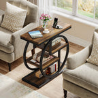 Set of 2 End Tables, 4-Tier Narrow Side Tables with Storage Shelves, Rustic Brown Wood & Metal Frame for Sofa, Bedroom, Living Room