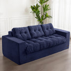 3 Seater Couch for Living Room, Boneless Couch with Tufted Cushion & Backrest, Upholstered Floor Sofa with Armrests, Sofa in A Box, No Assembly Required, Navy