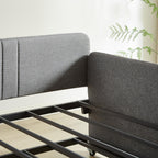 Twin Daybed with Trundle, Linen Upholstered Sofa Bed with Arm & Backrest, No Box Spring Needed, Twin Size Day Bed for Bedroom, Gray