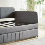 Twin Daybed with Trundle, Linen Upholstered Sofa Bed with Arm & Backrest, No Box Spring Needed, Twin Size Day Bed for Bedroom, Gray